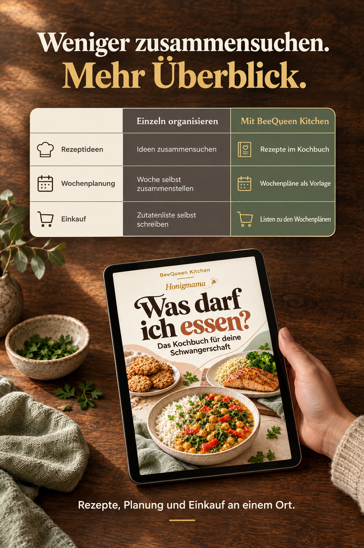 Rezepte, Wochenpläne und Einkaufslisten im Schwangerschafts-Kochbuch von BeeQueen Kitchen