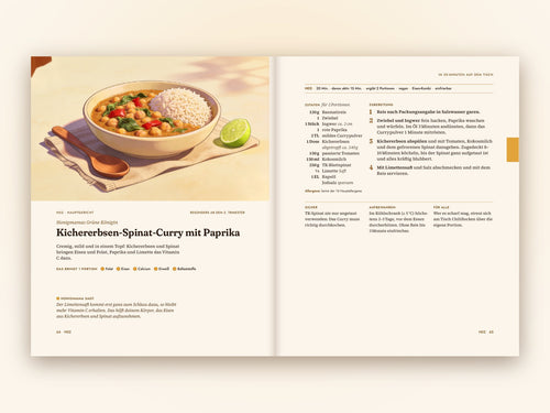 Doppelseite Kichererbsen-Spinat-Curry mit Paprika